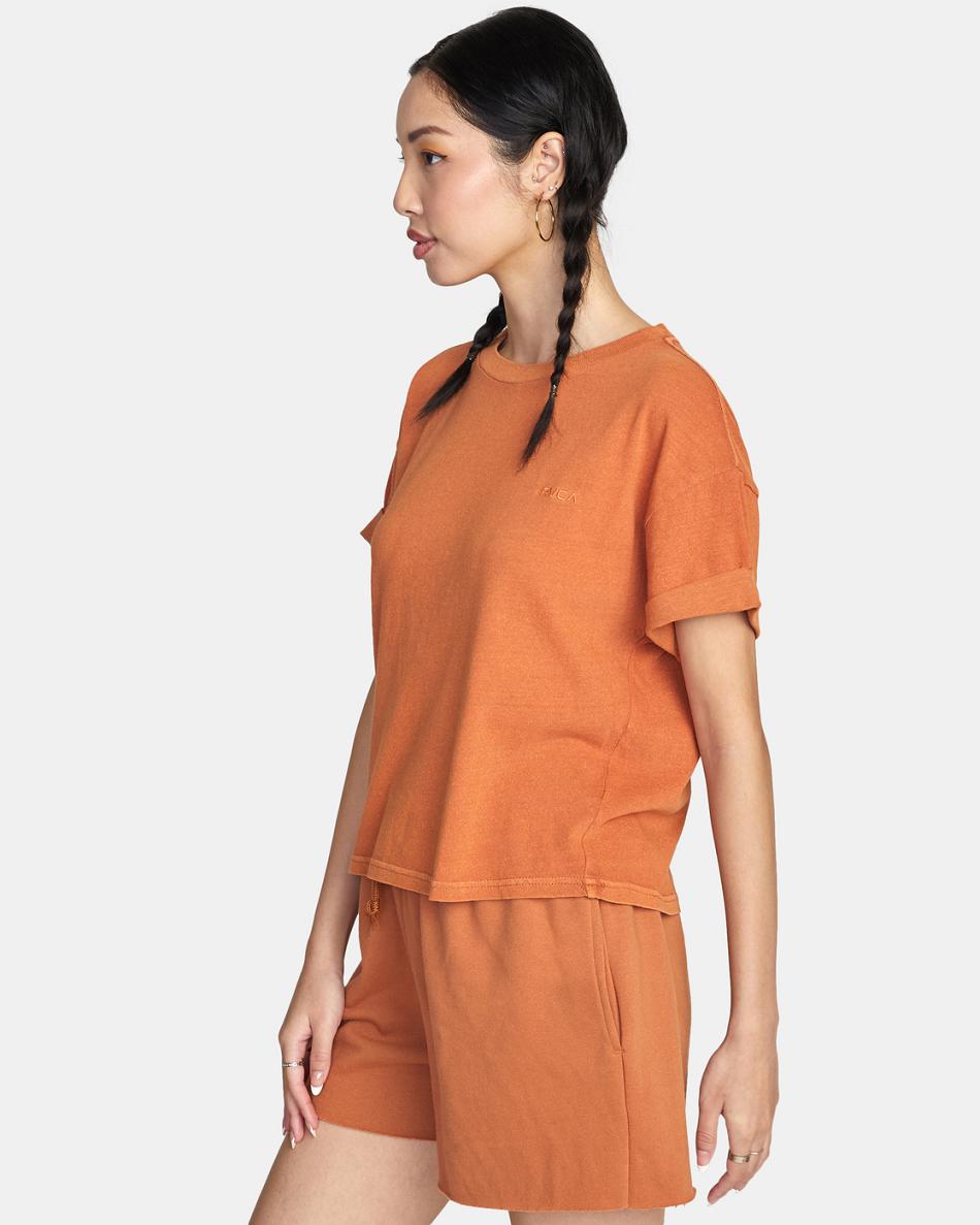 Amber Rvca Ptc Roll It Embroidered Women's T shirt | USJVR65699