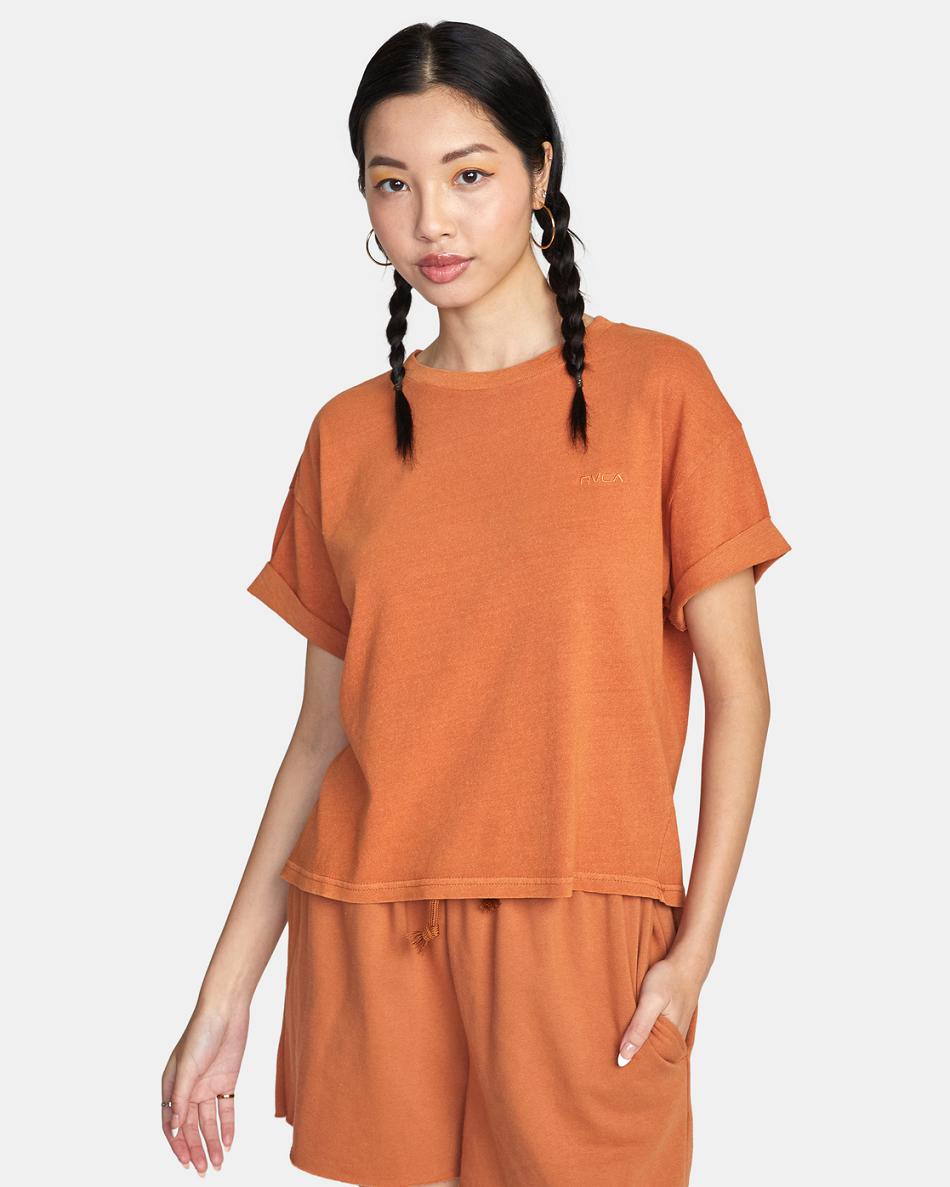 Amber Rvca Ptc Roll It Embroidered Women\'s T shirt | USJVR65699