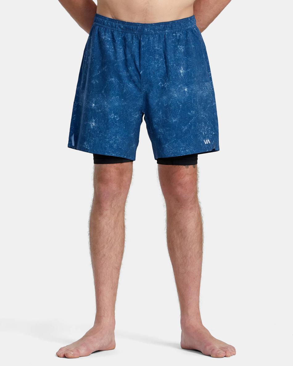 Army Blue Acid Rvca Yogger Train 2-In-1 Elastic Workout 17 Men's Shorts | EUSVG89008