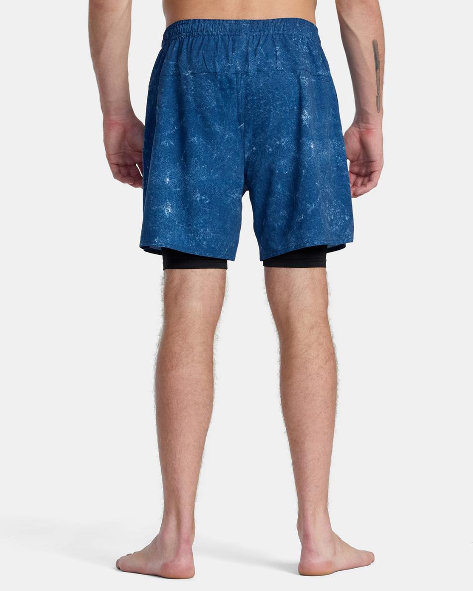 Army Blue Acid Rvca Yogger Train 2-In-1 Elastic Workout 17 Men's Shorts | EUSVG89008