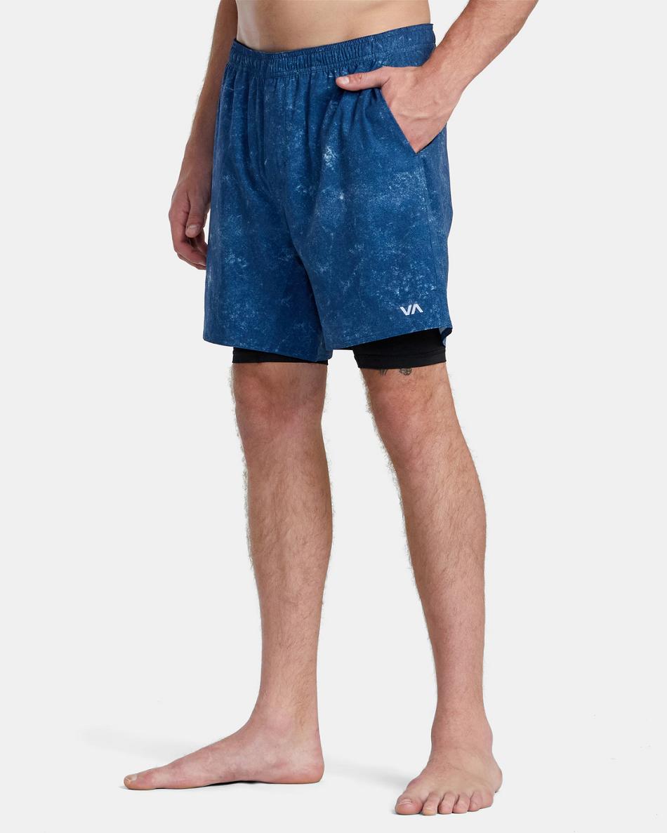 Army Blue Acid Rvca Yogger Train 2-In-1 Elastic Workout 17 Men's Shorts | EUSVG89008