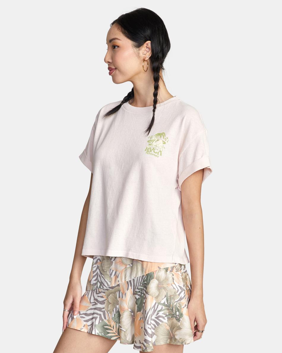 Barely Pink Rvca Records Graphic Women's T shirt | USNEJ30098