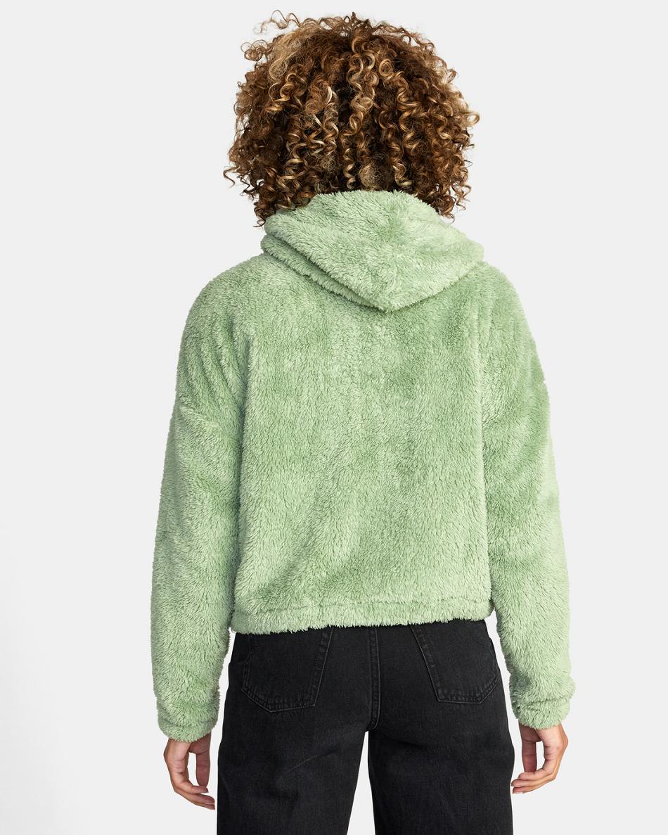 Basil Rvca Fuzzy Zip-Up Fleece Women's Hoodie | YUSVQ76830