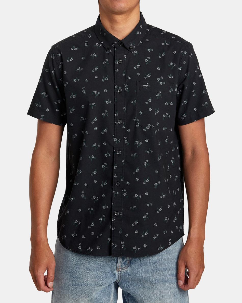 Black Floral Rvca Do Print Short Sleeve Men's T shirt | USJZR89694