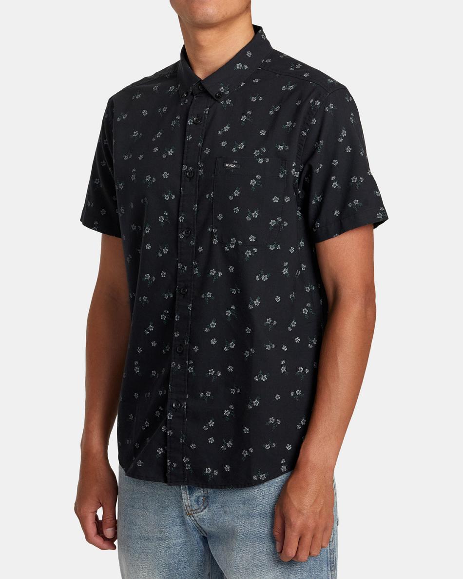 Black Floral Rvca Do Print Short Sleeve Men's T shirt | USJZR89694