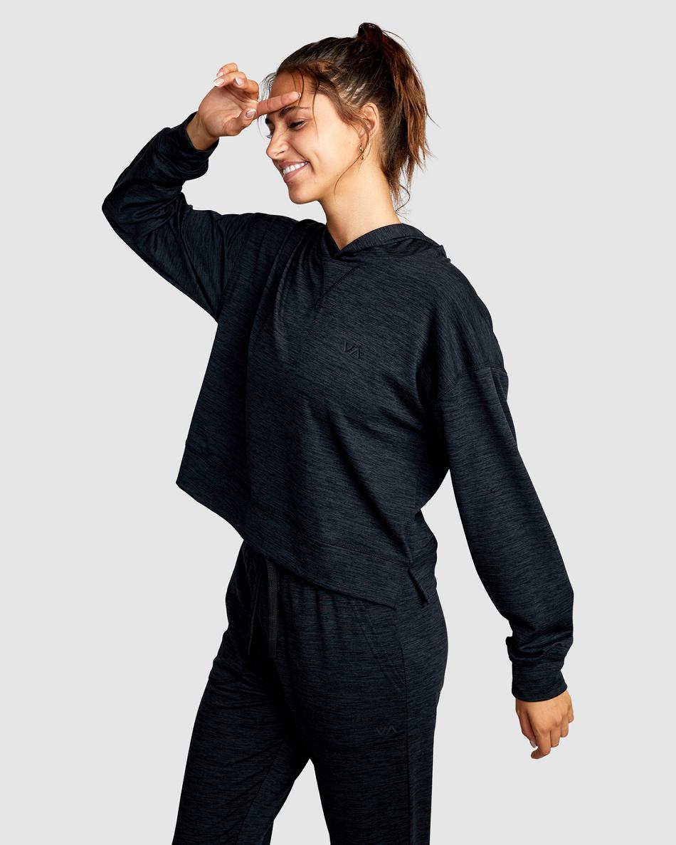 Black Heather Rvca C-Able Cropped Workout Women's Hoodie | BUSSO22688
