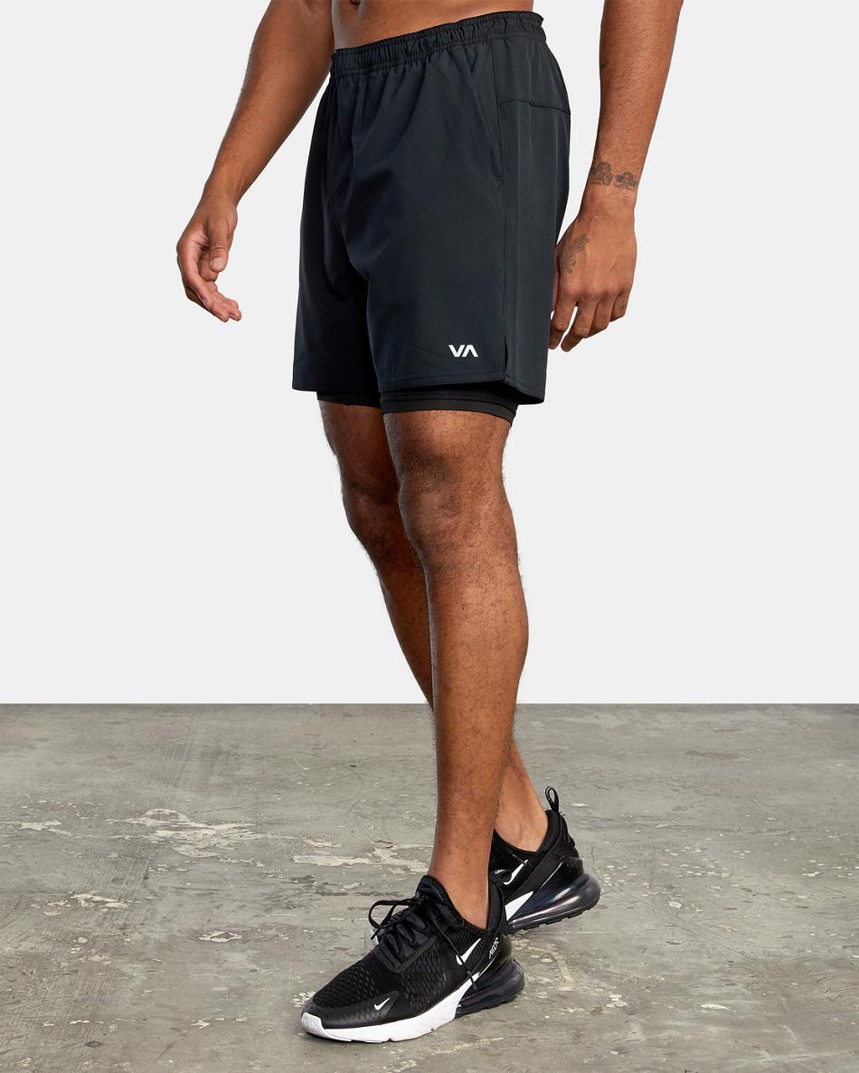 Black Multi Rvca Yogger Train 2-In-1 Elastic Workout 17 Men's Shorts | ZUSMJ34278