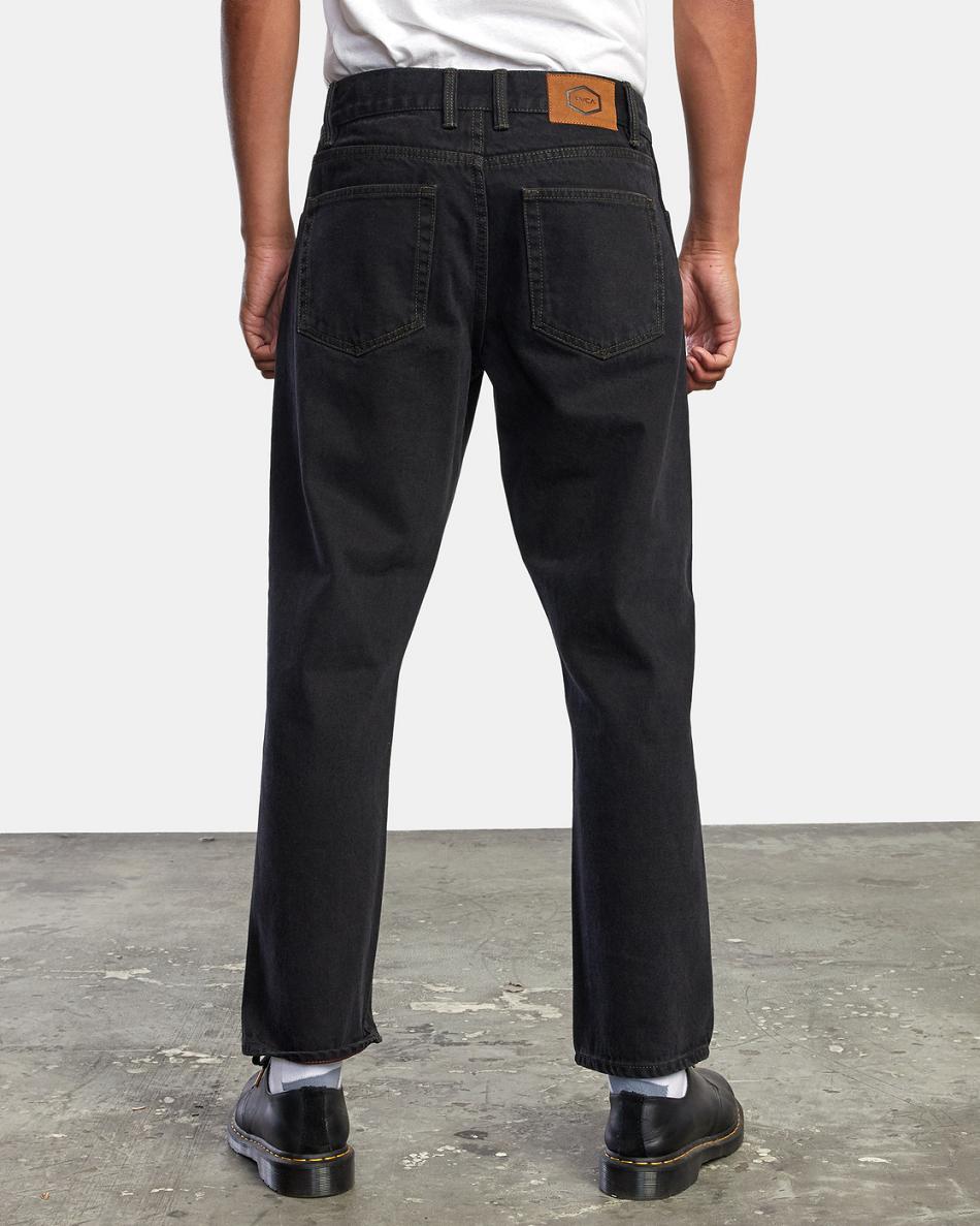 Black Rinse Rvca New Dawn Straight Fit Denim Men's Jeans | ZUSNQ93916