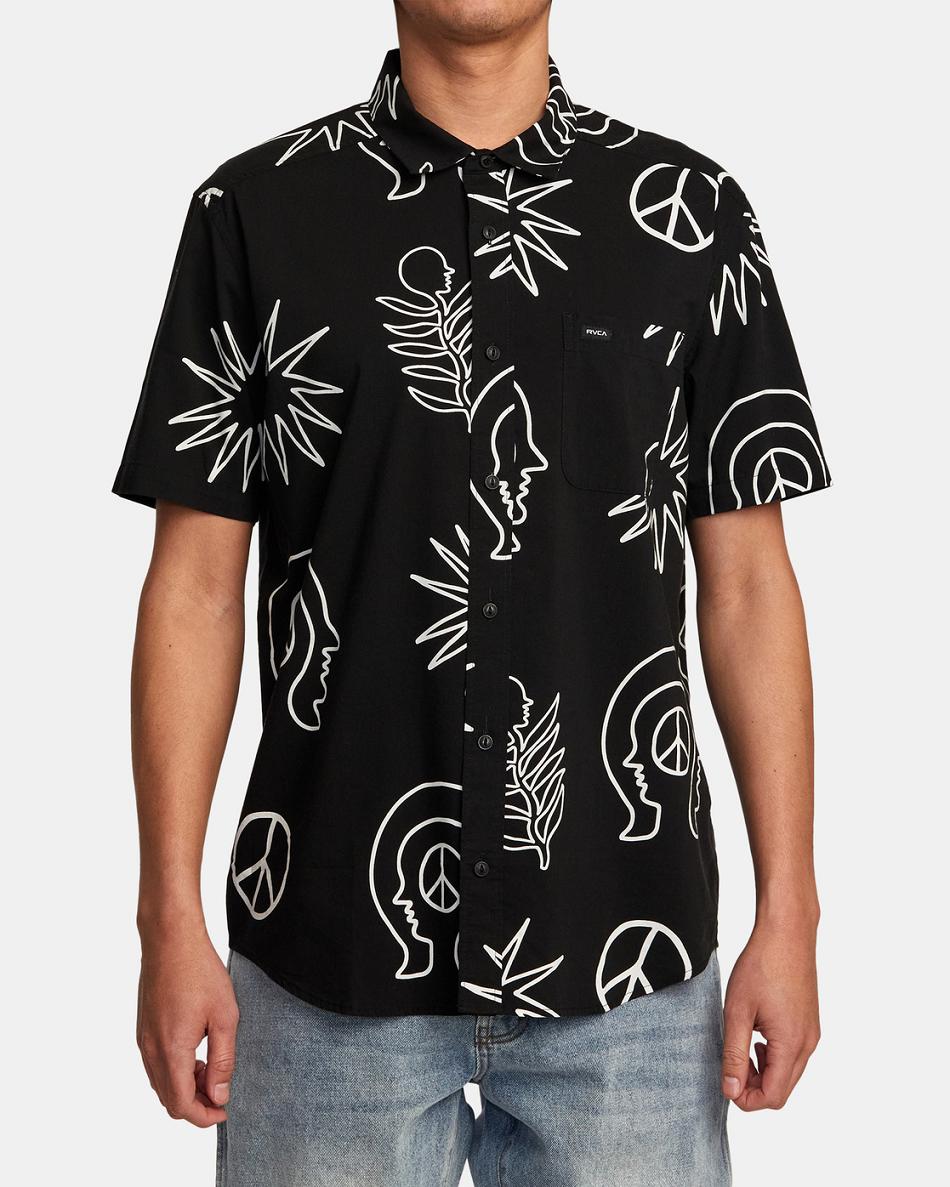 Black Rvca Anytime Short Sleeve Men's T shirt | USZPD73314