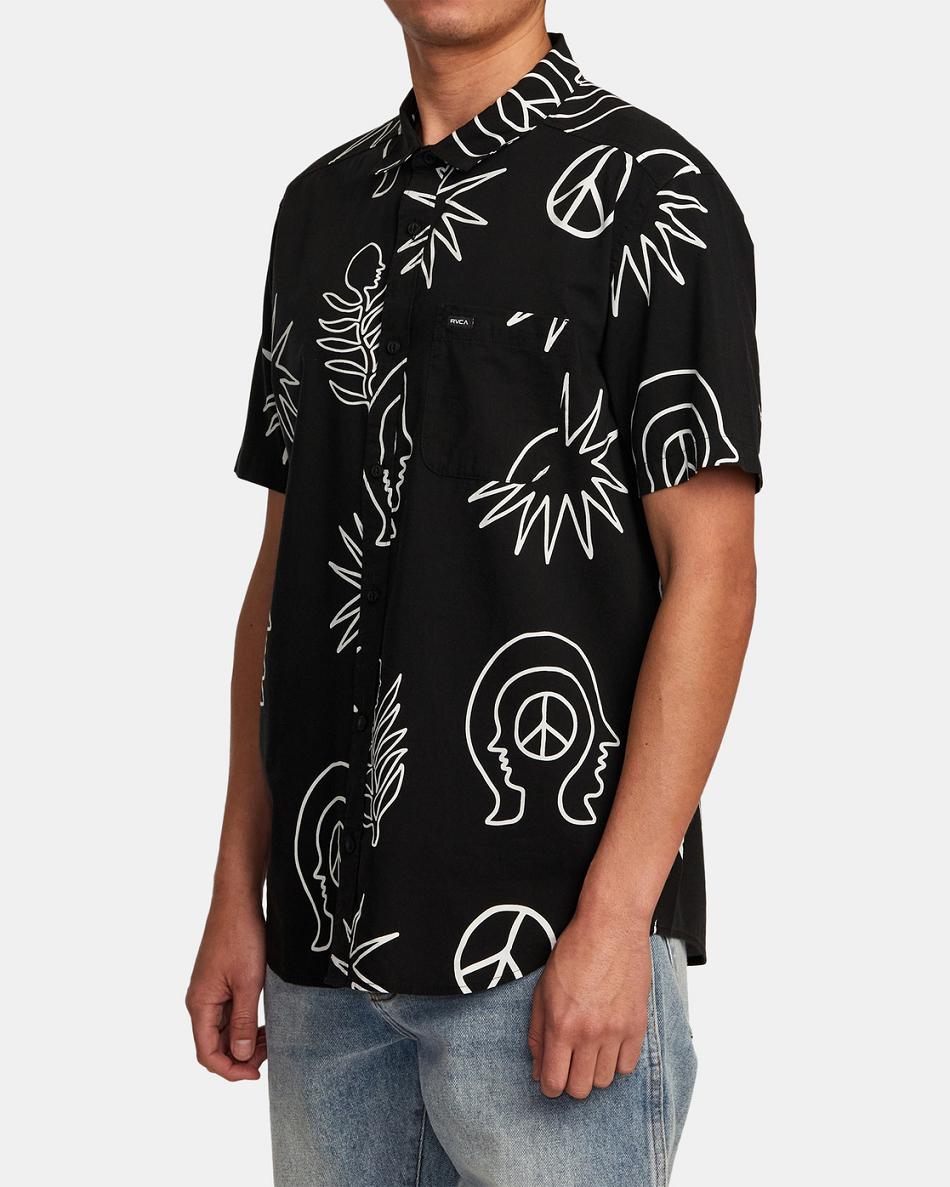 Black Rvca Anytime Short Sleeve Men's T shirt | USZPD73314