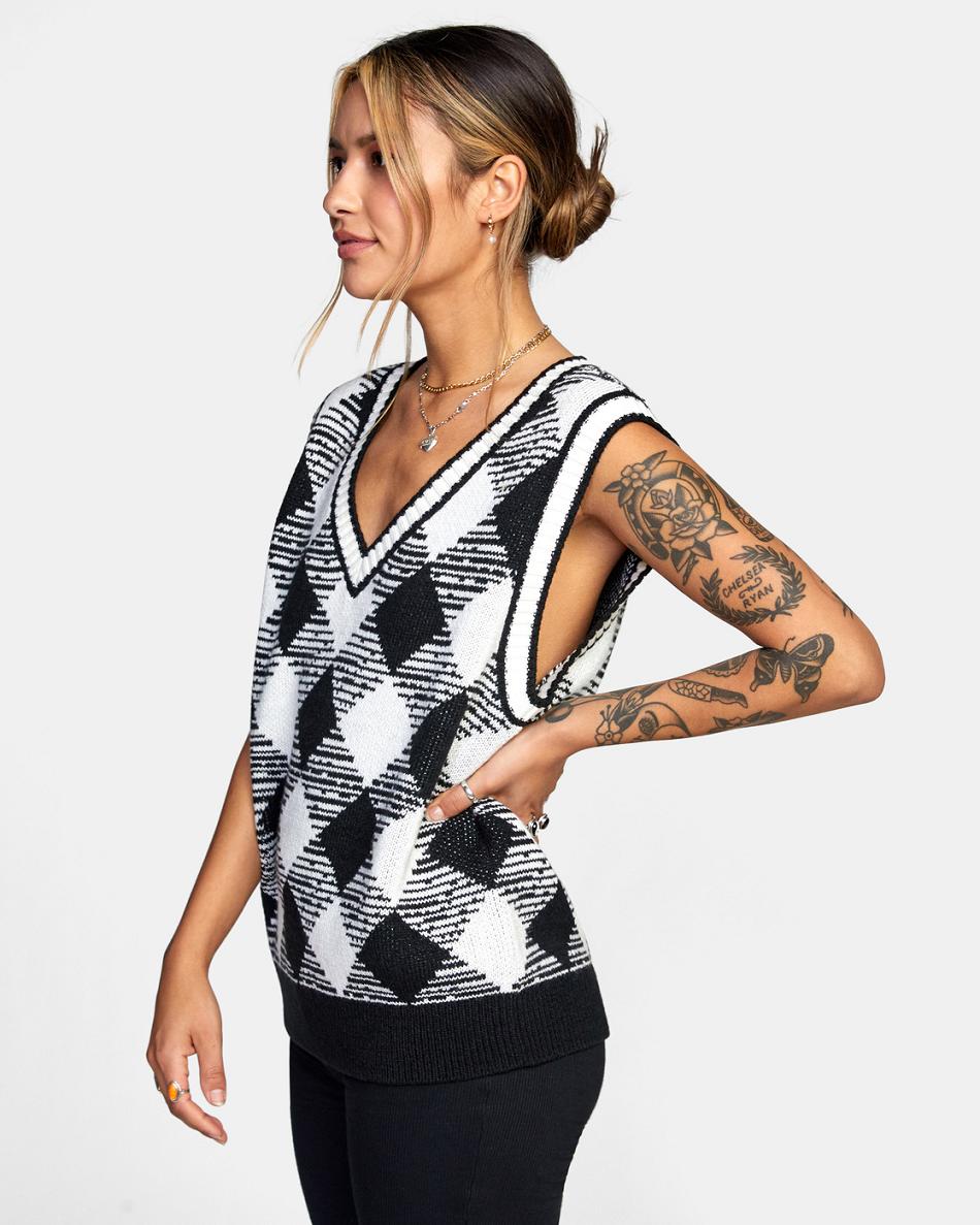 Black Rvca Forget Me Not Oversized Vest Women's Sweaters | USEAH37448