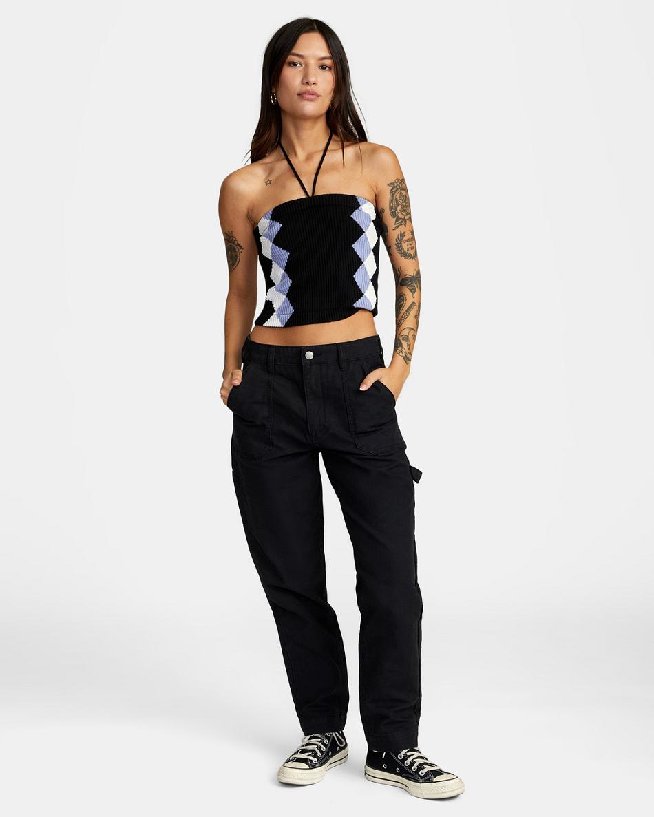 Black Rvca Getting Warmer Halter Top Women's Sweaters | AUSDF30263