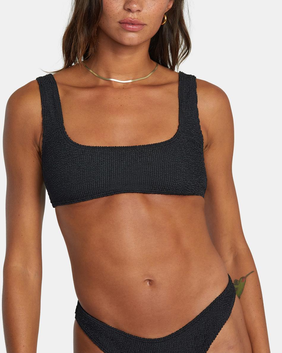 Black Rvca Grooves Women's Bikini Tops | EUSHC14481