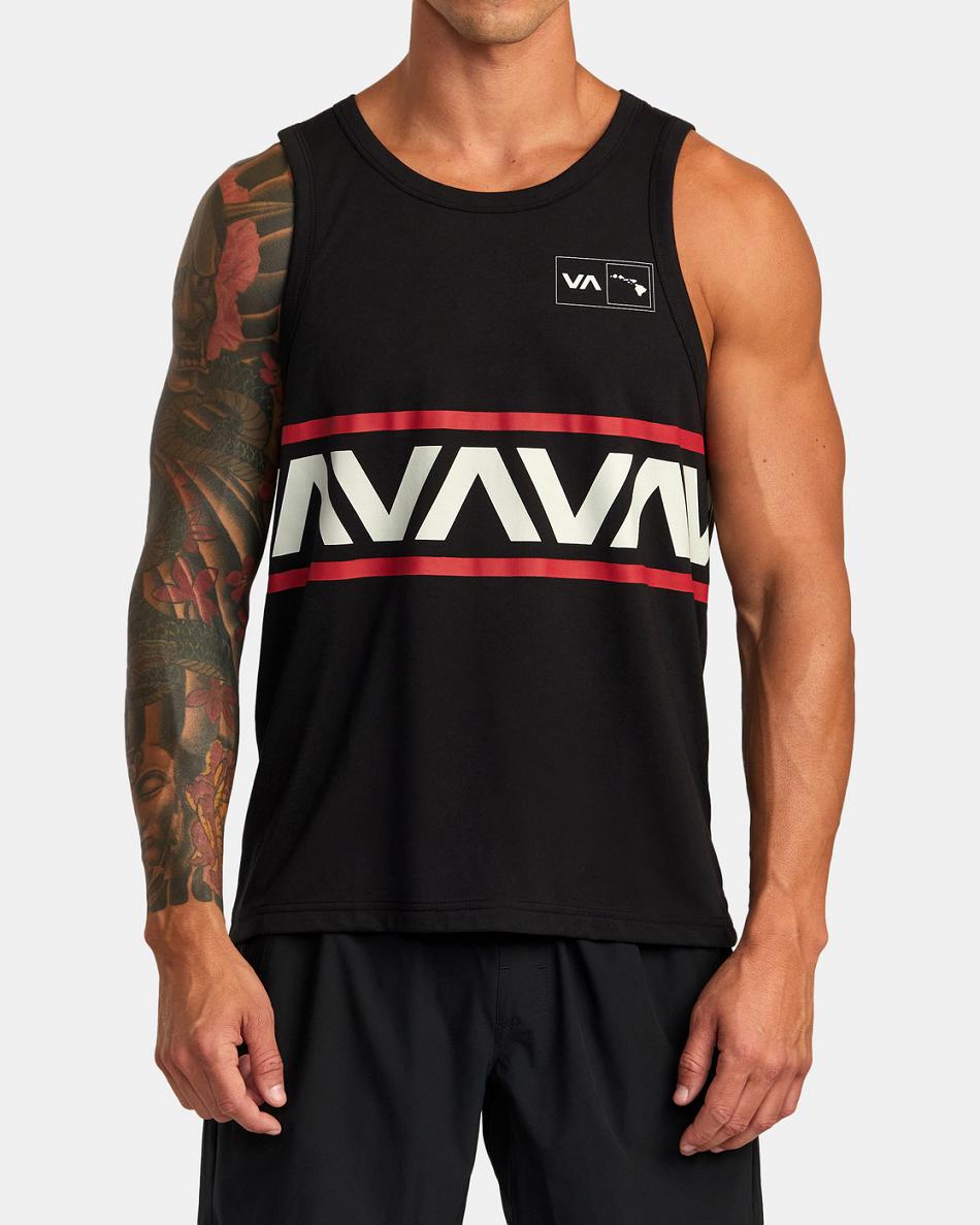 Black Rvca Hawaii Banded Men's Tanks | BUSSD38094