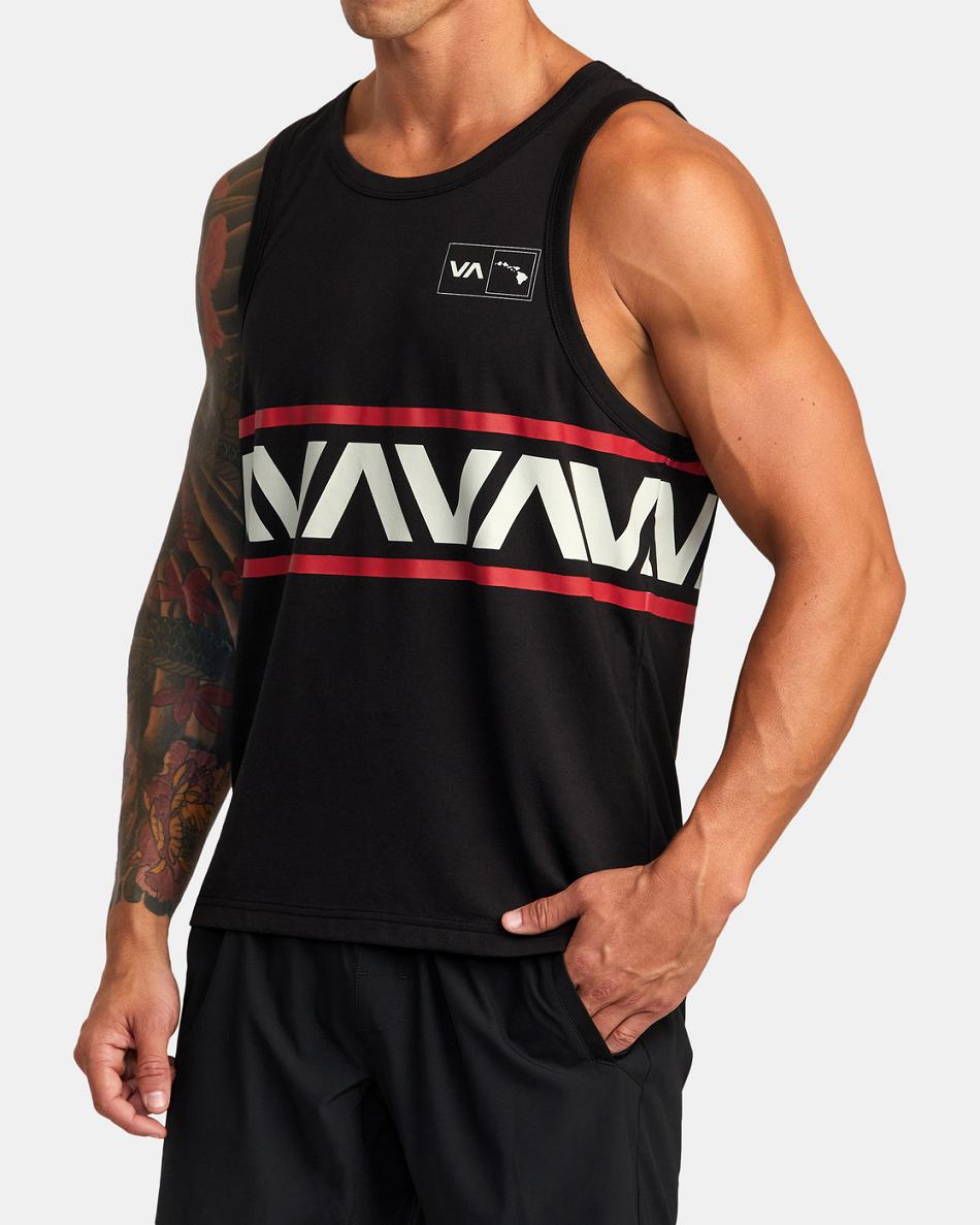 Black Rvca Hawaii Banded Men's Tanks | BUSSD38094