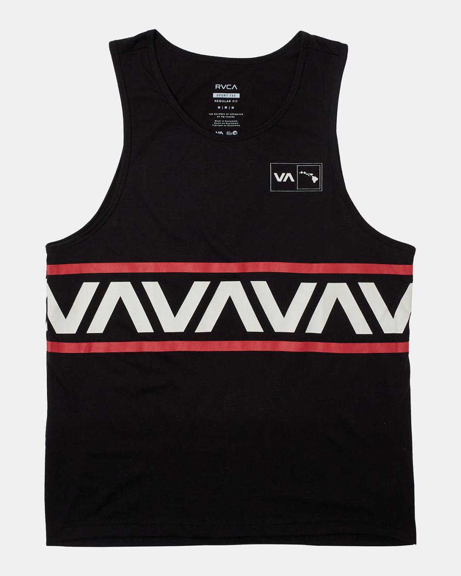 Black Rvca Hawaii Banded Men\'s Tanks | BUSSD38094
