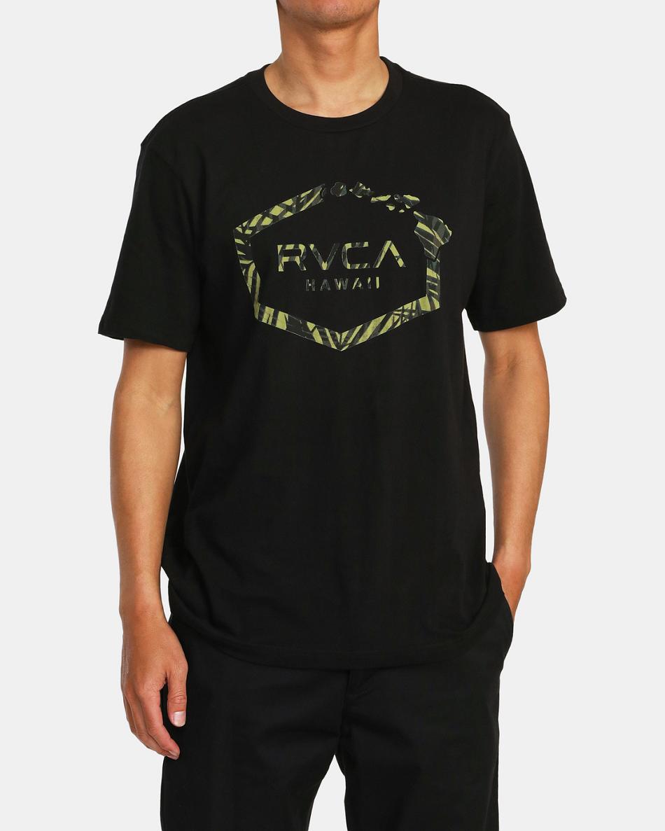 Black Rvca Hawaii Hex Tee Men's Short Sleeve | BUSSO32327