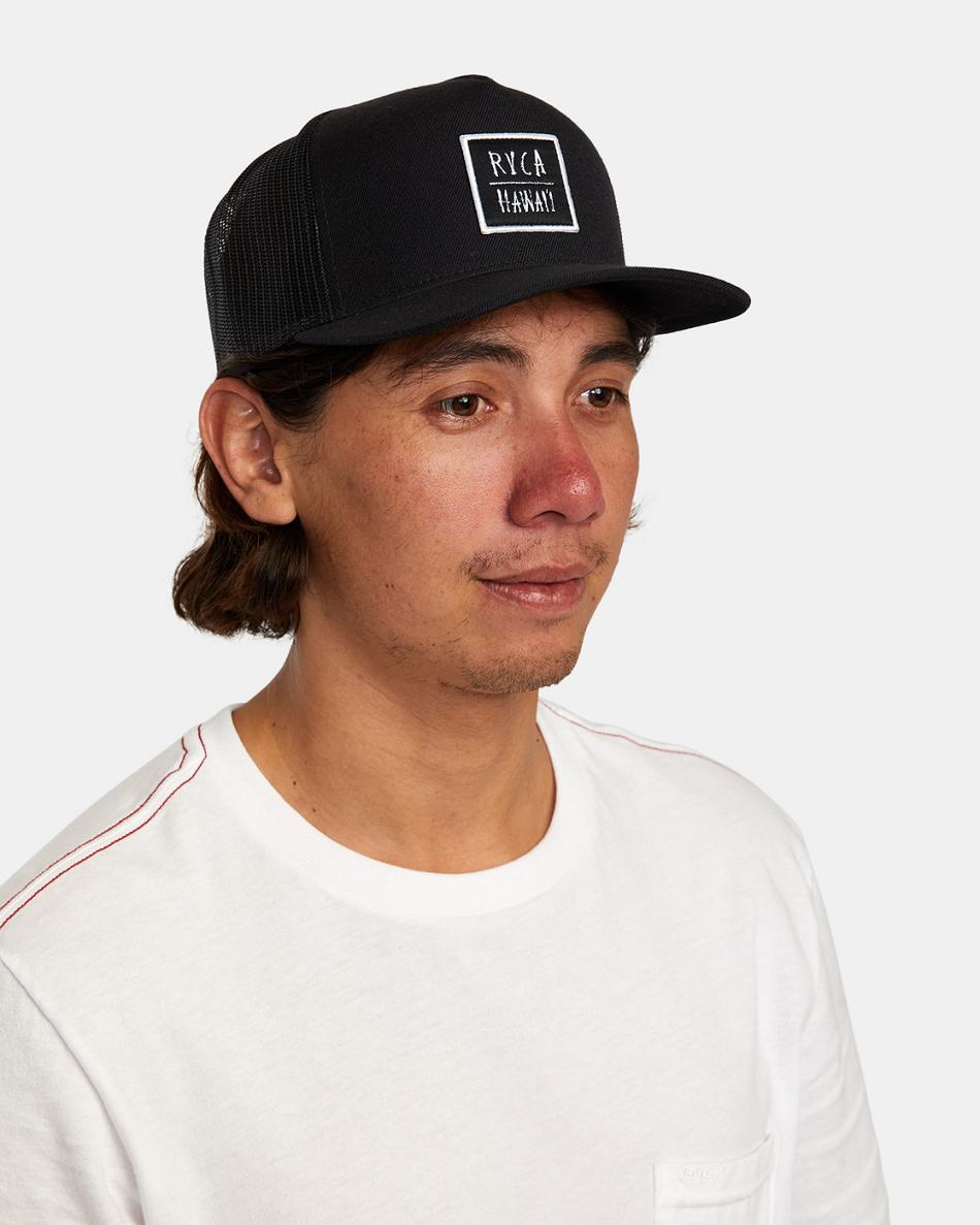Black Rvca Hawaii Horton Trucker Men's Hats | DUSKV12164