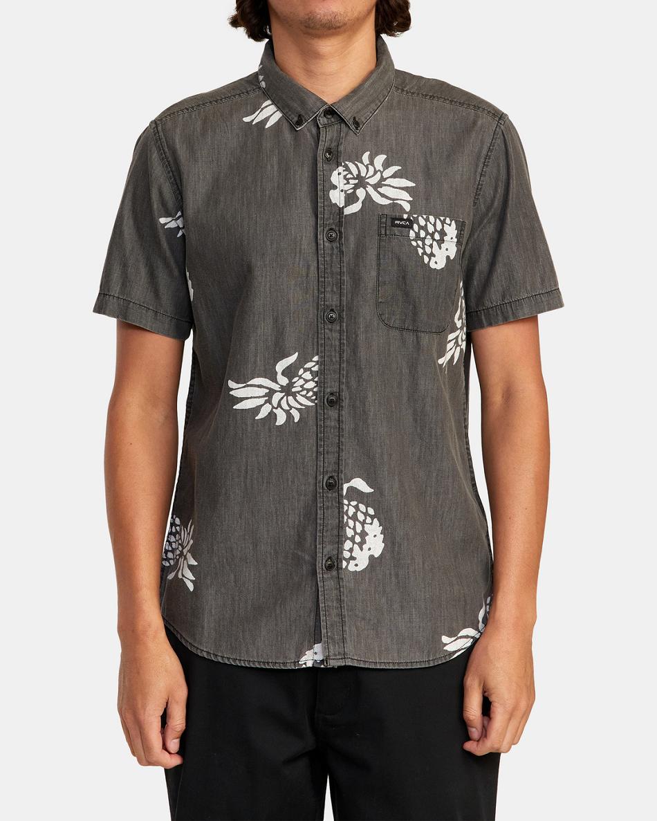 Black Rvca Neo Denim Short Sleeve Men's T shirt | YUSGT10468