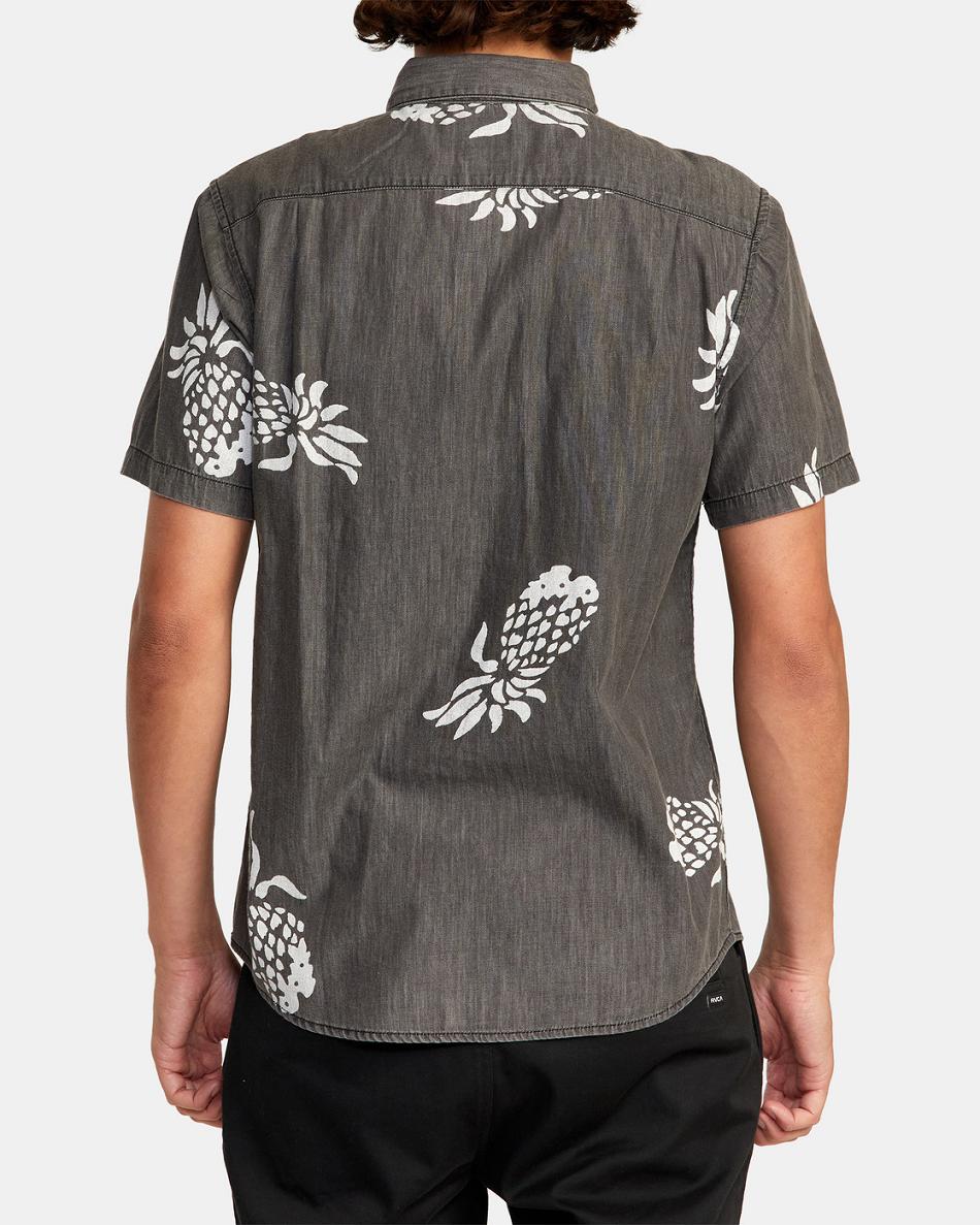 Black Rvca Neo Denim Short Sleeve Men's T shirt | YUSGT10468