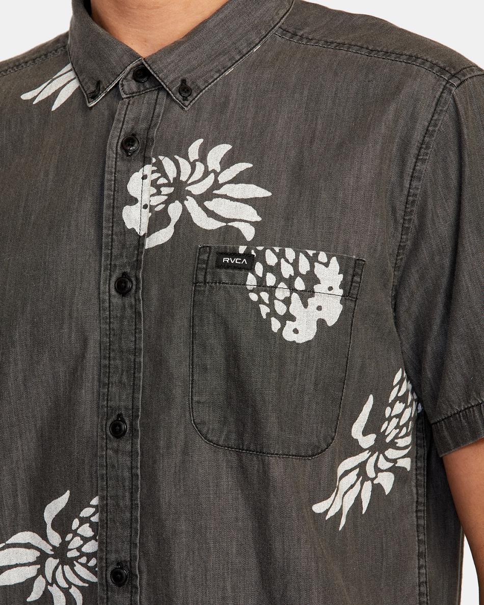 Black Rvca Neo Denim Short Sleeve Men's T shirt | YUSGT10468