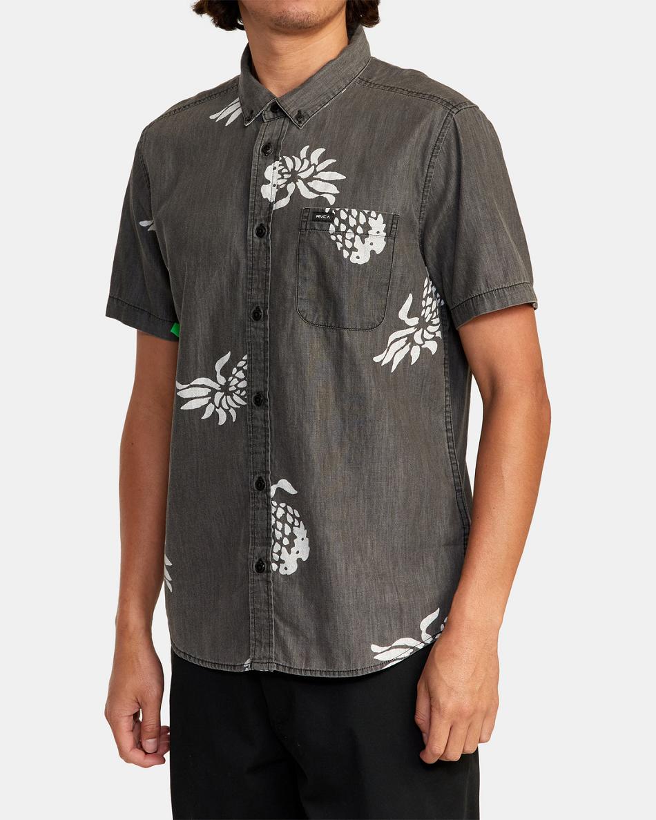Black Rvca Neo Denim Short Sleeve Men's T shirt | YUSGT10468