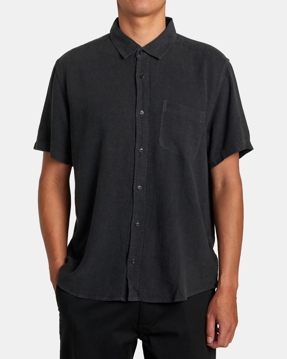 Black Rvca PTC Woven Short Sleeve Men's T shirt | TUSWZ61370