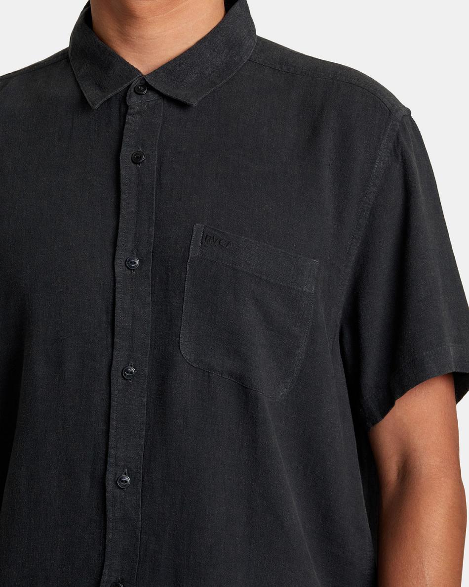 Black Rvca PTC Woven Short Sleeve Men's T shirt | TUSWZ61370