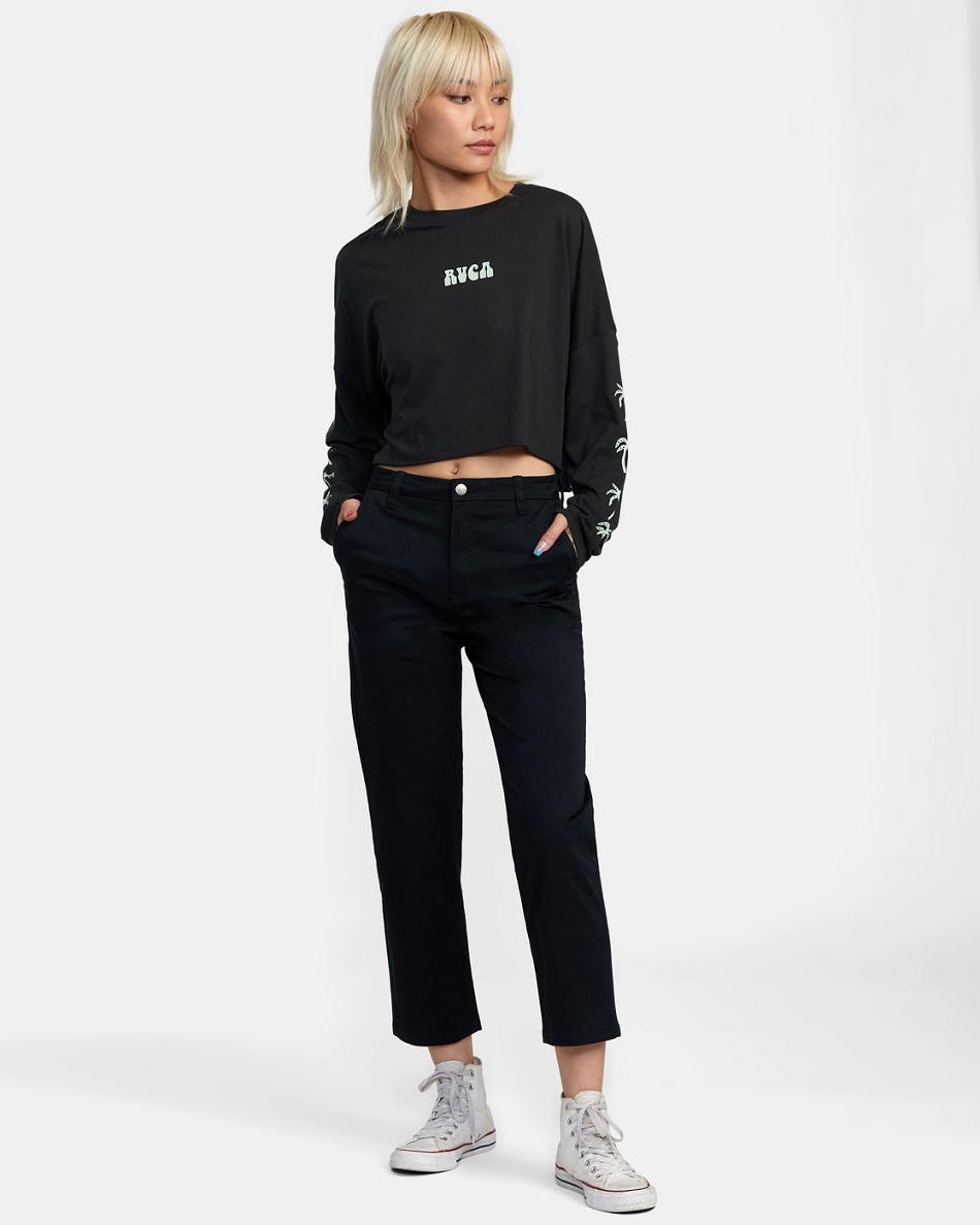 Black Rvca Palms Long Sleeve Women's Tanks | EUSHC78054