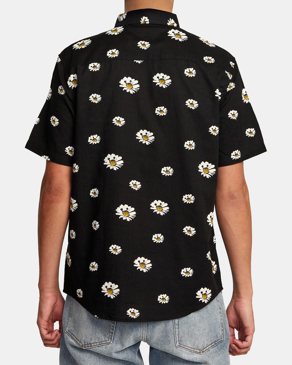 Black Rvca Pushin Up Short Sleeve Men's T shirt | USJVR31218