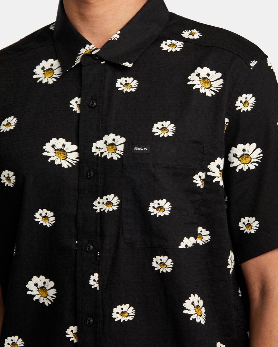 Black Rvca Pushin Up Short Sleeve Men's T shirt | USJVR31218