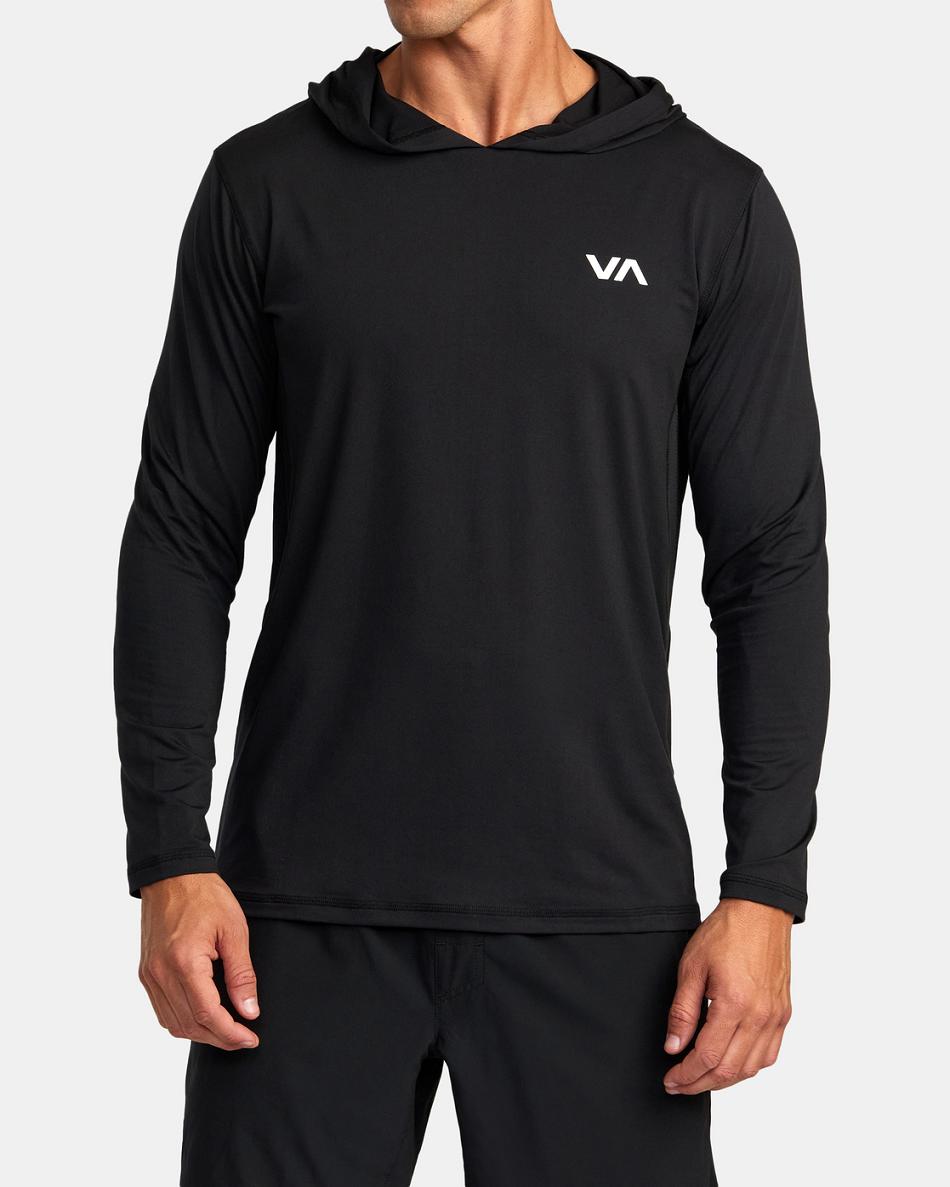 Black Rvca Sport Vent Technical Hooded Men's Hoodie | USJKU62946
