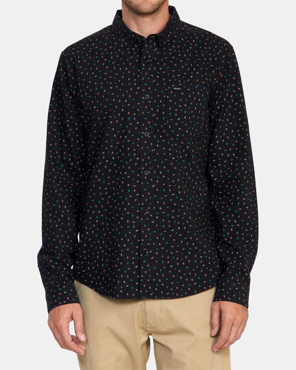 Black Rvca THATLL DO PRINT LS Men's T shirt | DUSKV52406