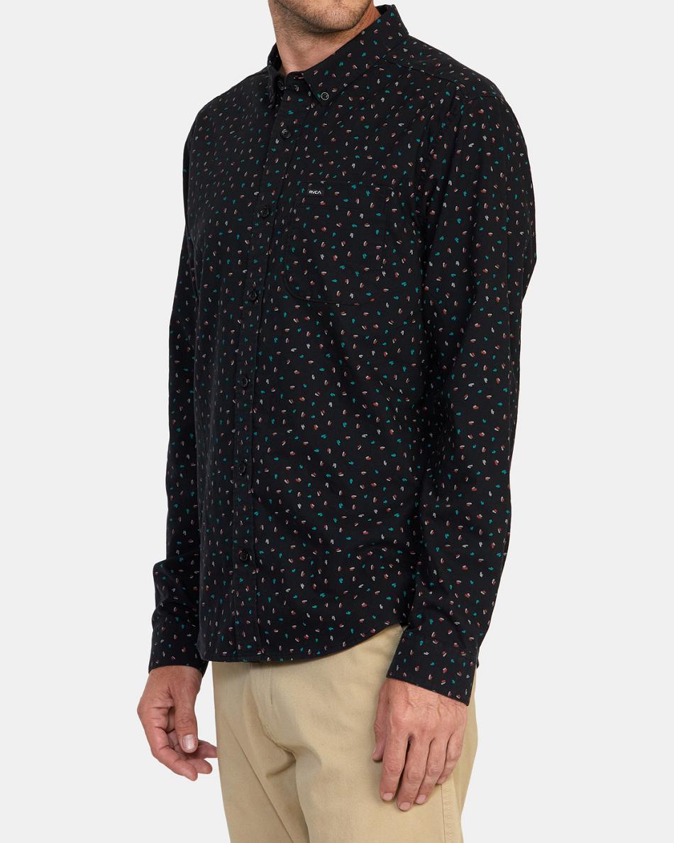 Black Rvca THATLL DO PRINT LS Men's T shirt | DUSKV52406