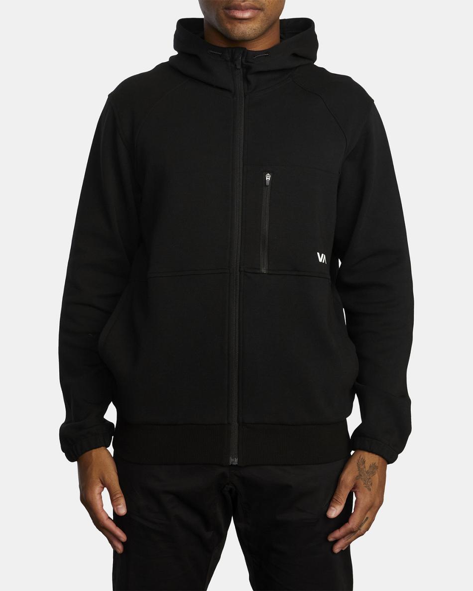 Black Rvca Tech Zip-Up Fleece II Men's Hoodie | USEGJ53903