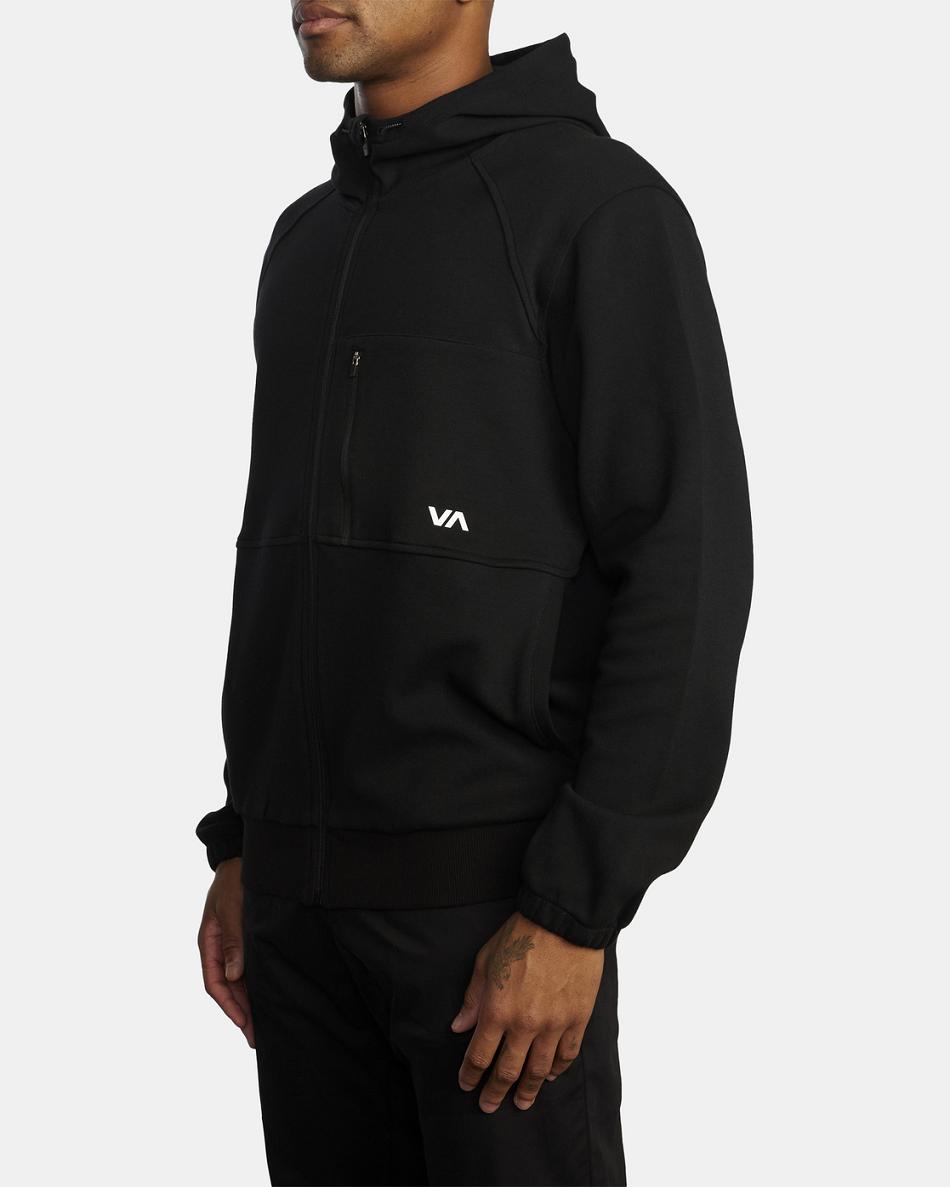 Black Rvca Tech Zip-Up Fleece II Men's Hoodie | USEGJ53903