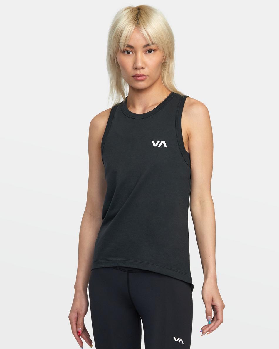 Black Rvca VA Muscle Women\'s Workout Tops | ZUSMJ55242