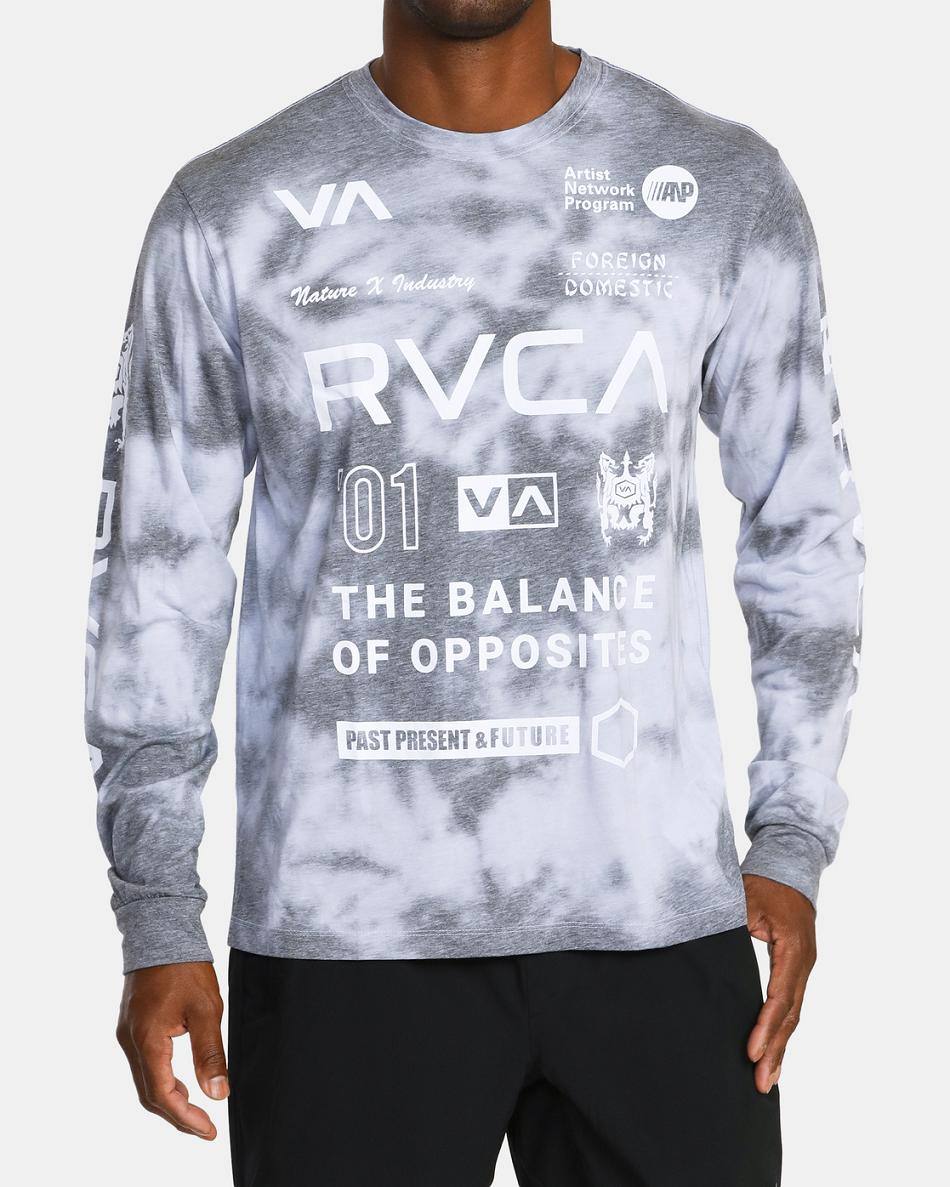 Black Tie Dye Rvca All Brand Workout Men's Long Sleeve | SUSNY60603