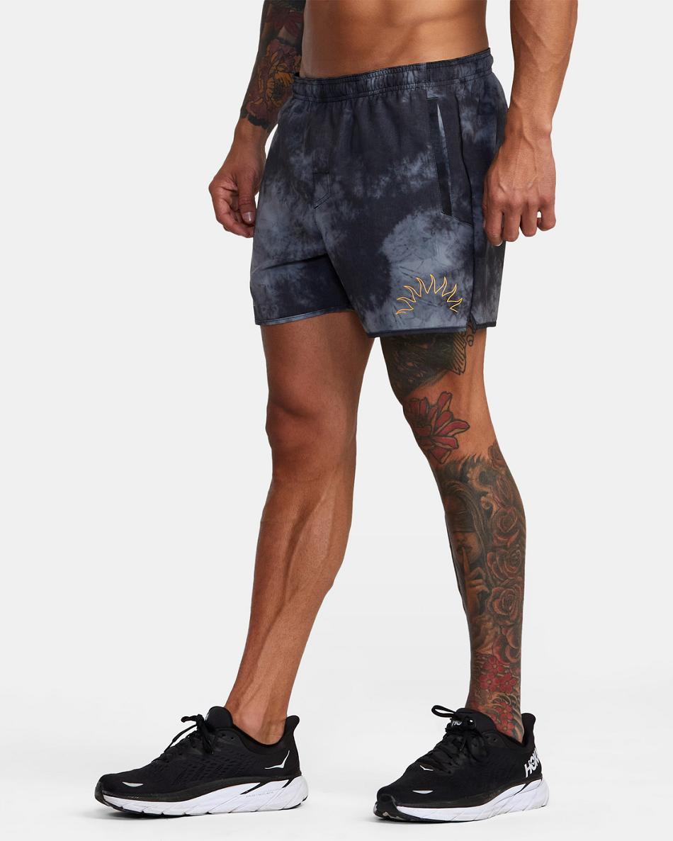Black Tie Dye Rvca Yogger Elastic Men's Running Shorts | YUSVQ80608