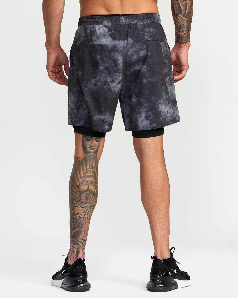 Black Tie Dye Rvca Yogger Train 2-In-1 Elastic Workout 17 Men's Shorts | USJKU38005