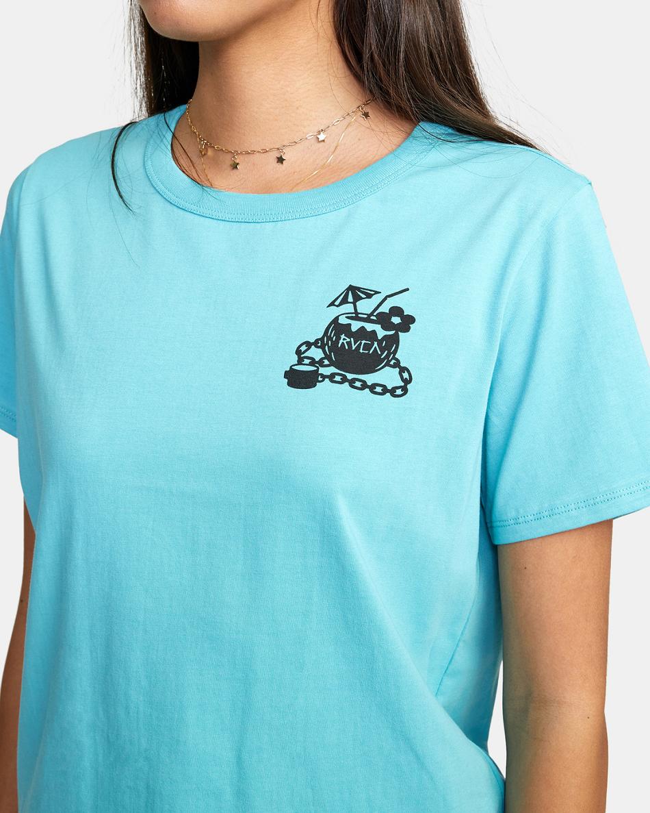 Blue Crest Rvca Locked Down Crop Women's T shirt | USQAV45609