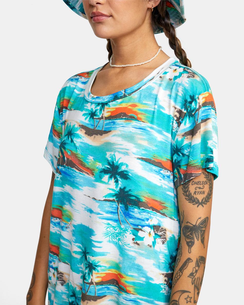 Blue Crest Rvca Recess 3 Crewneck Women's T shirt | BUSSD85254
