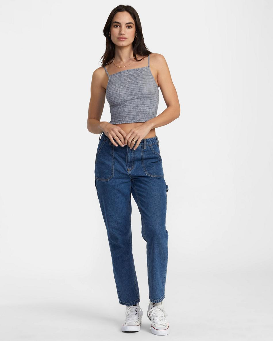 Blue Grey Rvca Houndstooth Revival Cropped Women's Tanks | USXMI86461