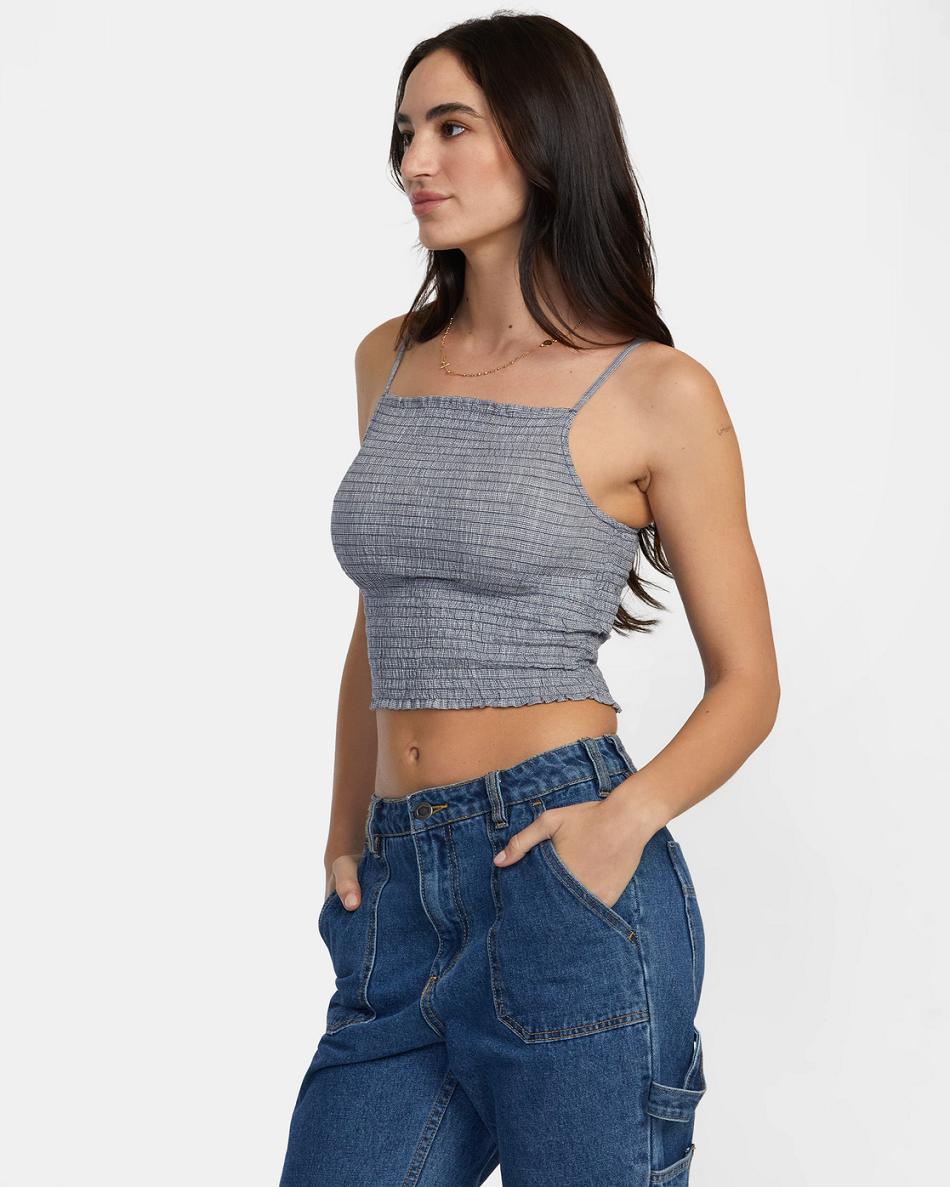 Blue Grey Rvca Houndstooth Revival Cropped Women's Tanks | USXMI86461