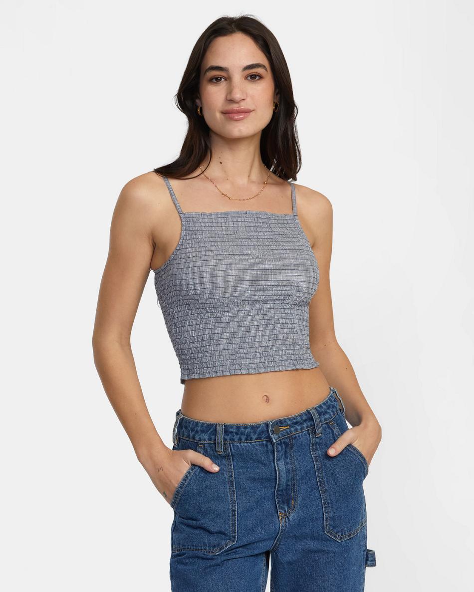 Blue Grey Rvca Houndstooth Revival Cropped Women\'s Tanks | USXMI86461