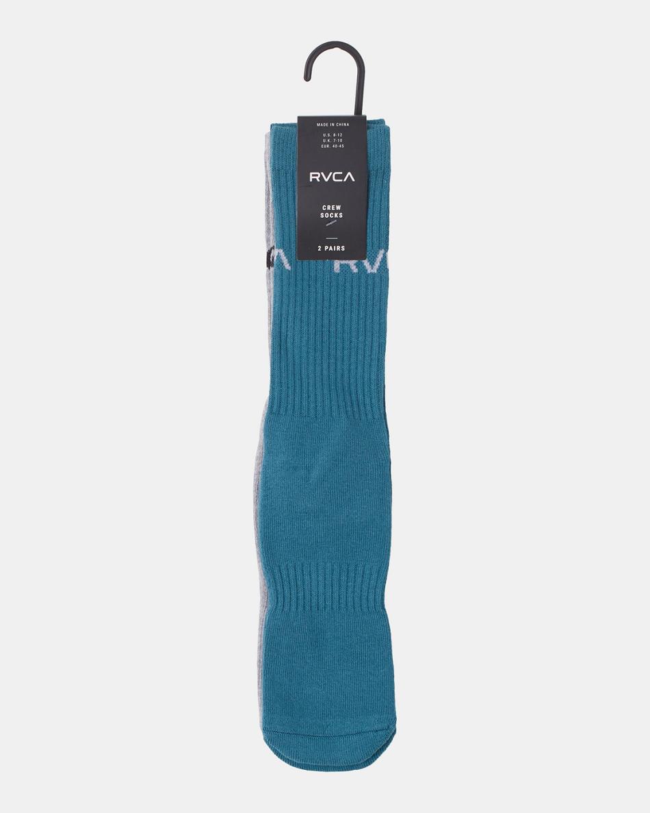 Blue Rvca 2 Pack Basic Logo Crew Men's Socks | USICD51370
