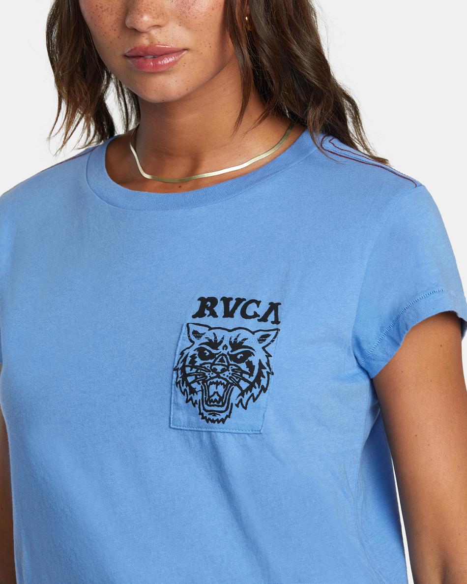 Blue Yonder Rvca Heritage Short Sleeve Women's T shirt | SUSVO45334