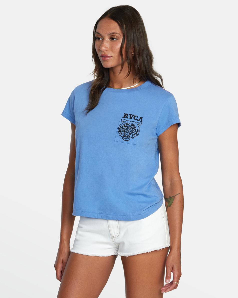 Blue Yonder Rvca Heritage Short Sleeve Women's T shirt | SUSVO45334