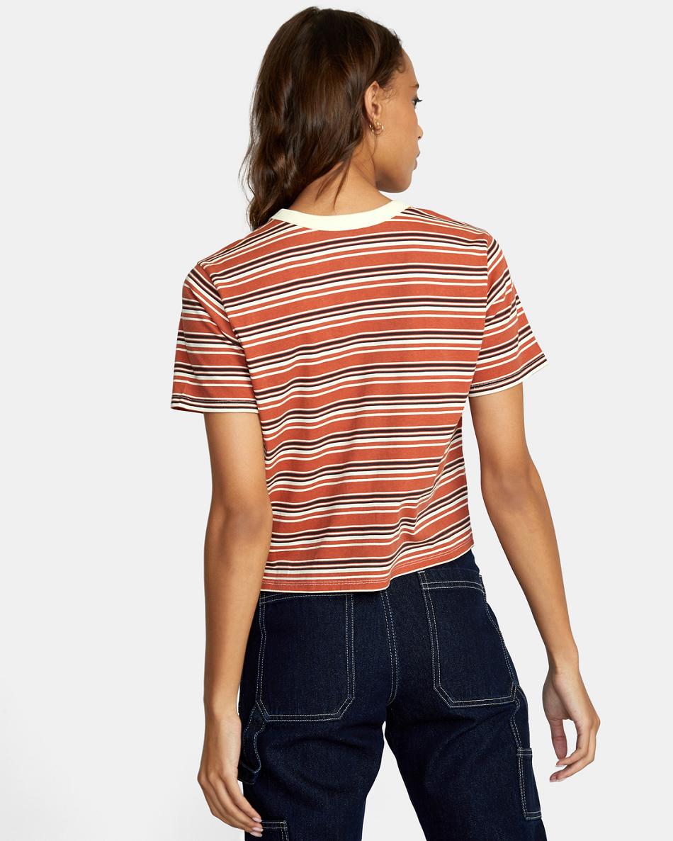 Cinnamon Rvca Emblem Pocket Women's T shirt | TUSPQ81747