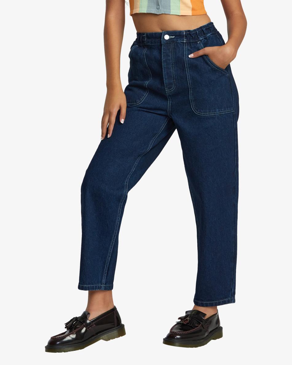 Dark Indigo Rvca Scrunchie Denim Pants Women's Jeans | QUSWA81490